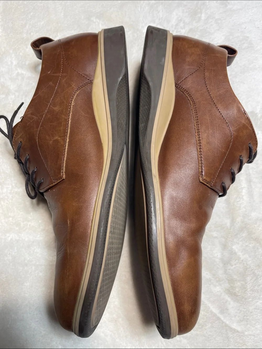 Amberjack Men's Brown Leather Derby Shoes with Contrast Tan Midsole Size 11.5 W